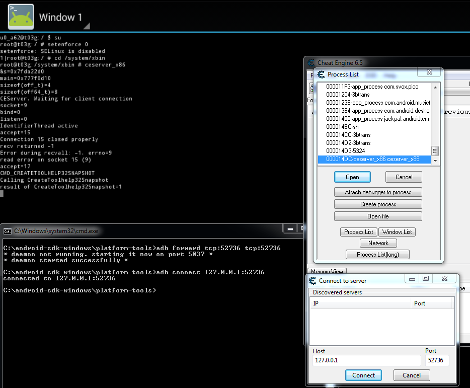 Cheat engine and Android emulator NOX