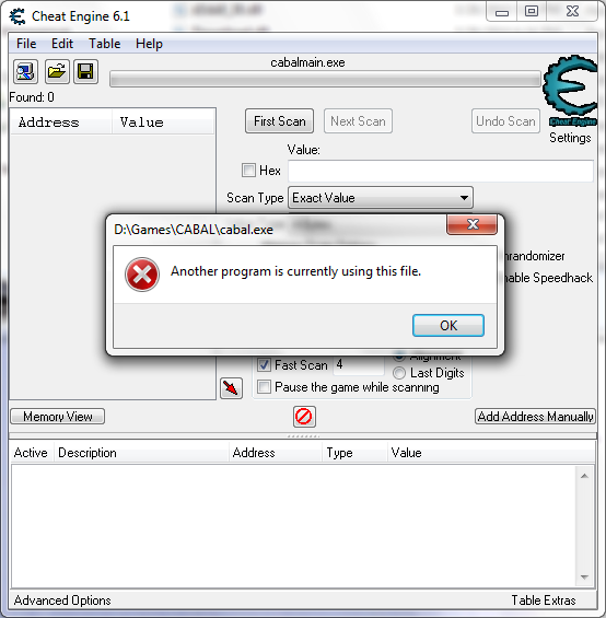 Cheat Engine :: View topic - anyone knows how to fix this error?