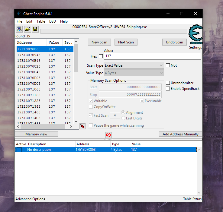 Cheat Engine :: View topic - Unable to find base address / pointer [State  of Decay]