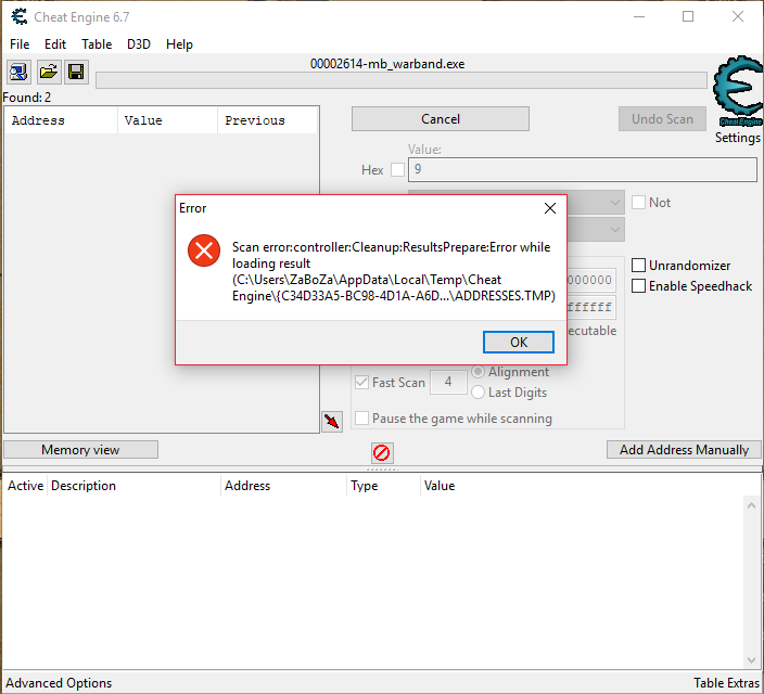 Cheat Engine :: View topic - Problem opening temp file (please help)