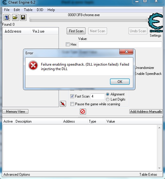 Cheat Engine Dll Injection Failed