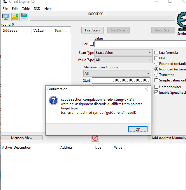 Cheat Engine :: View topic - TCC Error Undefined Symbol 'getcurrentthreadID  when using sp